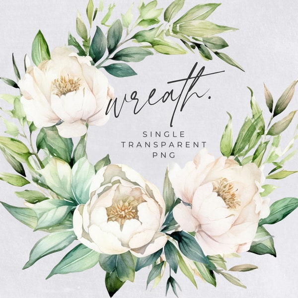 Magnolia Wreath Clipart, SINGLE IMAGE, Floral Watercolor Half Wreaths, White Flowers, Wedding Invitation, transparent png, Commercial Use