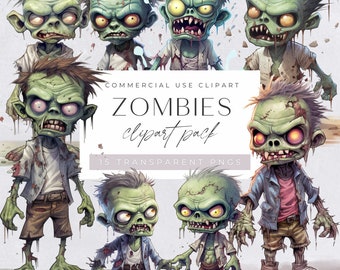 Zombie Clipart, Halloween Monsters Clipart, Watercolor, Halloween Party Invitation, Scary Horror Characters, Clip Art Bundle transparent png