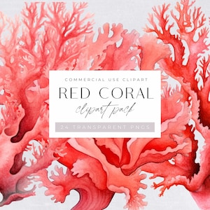 Red Coral Reef Clipart, Watercolor Ocean, Under Water Sea Life, Seaweed, Nautical Clipart, Commercial Use, transparent png, commercial use