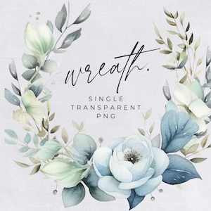 Watercolor Winter Wreath Clipart, SINGLE IMAGE, Blue Floral Watercolor, Half Wreaths, Wedding Invitation, transparent png, Commercial Use