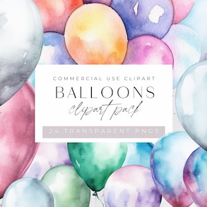 Aquarell Ballon Clipart Pack, Pastell Ballons Clip Art für kommerzielle Nutzung, Geburtstagsfeier, Babypartyfeier, transparente PNGs,