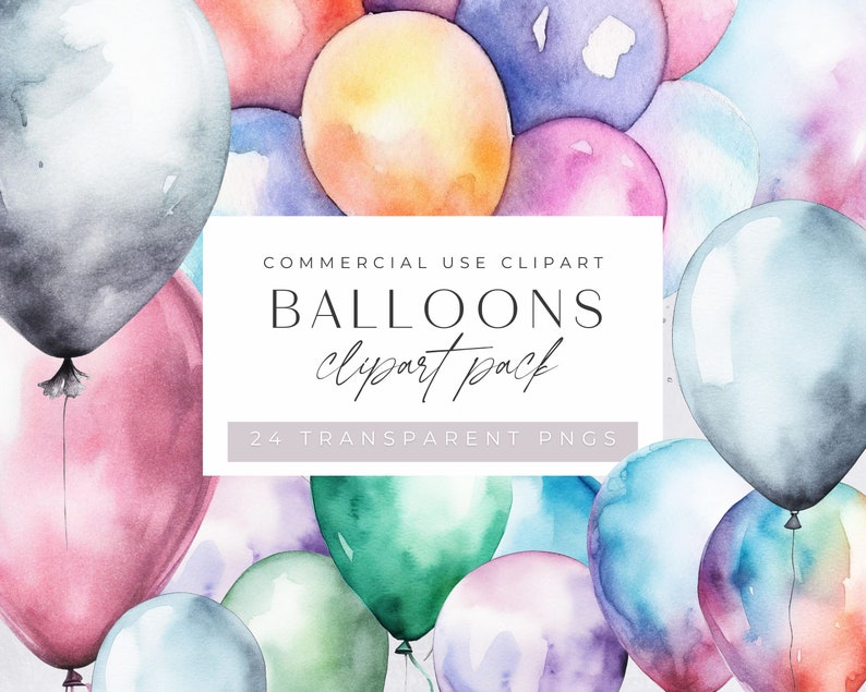 Watercolor Balloon Clipart Pack, Pastel Balloons Clip Art for ...