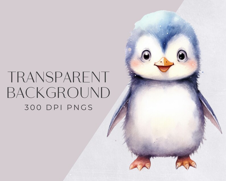 Penguin Clipart, Cute Watercolor Penguins for Nursery or crafting, for commercial use, Transparent PNGs, Winter and Christmas Clip art image 4