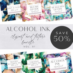 Alcohol Ink Clipart Bundle, Png, Liquid Ink Clipart, Emerald, Blush Pink, Moody, Navy & Gold Watercolor Background Textures, Color  Abstract