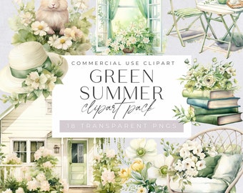 Green Summer Clipart, Watercolor Summer Gardening Clipart, Shed png, Spring Graphics, Summerhouse Graphics, Paper Crafts, Commerical Use,
