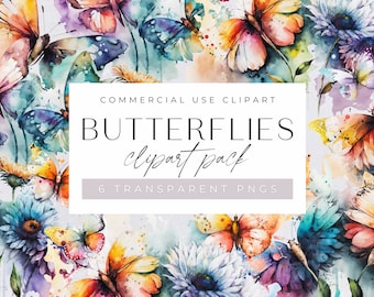 Colorful butterflies transparent png clipart, Watercolor Butterfly Clipart, Butterfly Illustrations, Commercial use