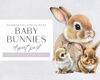 Aquarell Baby Hasen Clipart Pack, Clipart für kommerzielle Nutzung, transparente PNGs, Kinderzimmer Clipart, Osterhase, Wandkunst, kleines Kaninchen