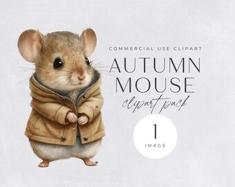 Autumn Mouse Clipart Watercolor | SINGLE IMAGE | Commercial License, Transparent Png, Cute Watercolor Mice, Paper Crafts, Animal Images