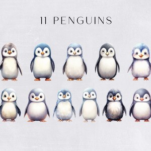 Penguin Clipart, Cute Watercolor Penguins for Nursery or crafting, for commercial use, Transparent PNGs, Winter and Christmas Clip art image 2