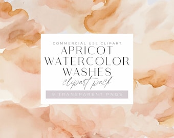 Apricot Watercolor Washes Clipart, Orange Texture Backgrounds for commercial use, Neutral Transparent PNGs Splashes, Digital Download