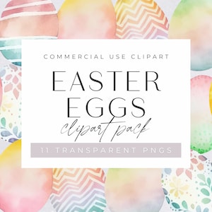 Clipart de huevos de Pascua en acuarela, clipart para uso comercial, PNG transparentes, canasta de conejito de Pascua, huevos de Pascua de arcoíris coloridos florales