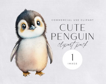 Cute Penguin Clipart | SINGLE IMAGE | Digital Download, Paper Craft, Baby Penguin, Winter Animals, Christmas Watercolor, Card Making