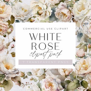 Weiße Rosen Aquarell Clipart, transparente florale png Clip Art, weiße Sträußchen, Rosensträuße zur Verwendung in digitalen Produkten