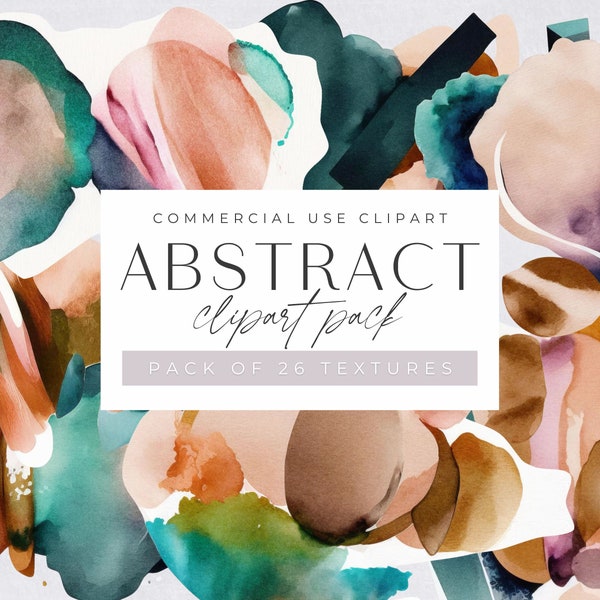 Abstract Clipart Pngs,  Modern Watercolor textures, jpeg, commercial use,  Abstract Bohemian Modern Collage Illustrations