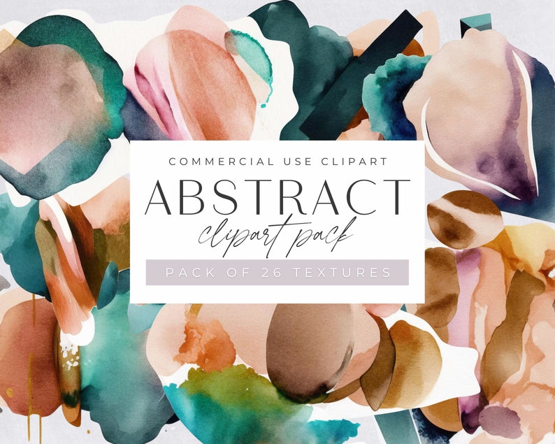 Abstract Clipart Pngs, Modern Watercolor textures, jpeg, commercial use, Abstract Bohemian Modern Collage Illustrations image 1