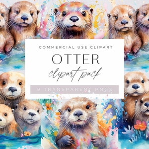Otter Clipart, Kawaii Otter, Meerestiere, Aquarell Illustrationen, kommerzielle Nutzung für Kinderzimmer, Transparente PNGs, Kartenherstellung
