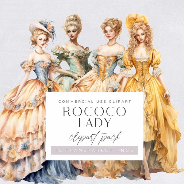 Rococo Ladies Clipart, Victorian Ladies, Junk Journal Clip Art, Victorian Fashion, Women in Vintage Dress, Boudoir Clipart, Commercial Use