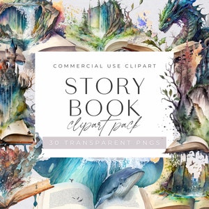 Watercolor Fantasy Books Clipart, Library Clipart, Bookworm Clipart, Commercial Use, Book shelves / Book stacks, Magic Storybooks, Story