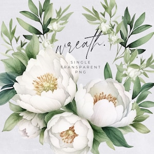 Magnolia Wreath Clipart, SINGLE IMAGE, Floral Watercolor Half Wreaths, White Flowers, Wedding Invitation, transparent png, Commercial Use