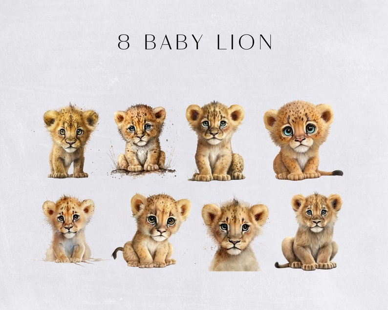 Baby Lion Akwarela Clipart, Ładny Clipart do użytku komercyjnego, Przezroczyste PNG, Zwierzęta Dżungli, Afrykańskie Safari Zoo Animal, Clipart Przedszkola zdjęcie 2