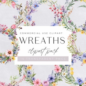 Clipart Pacote de guirlandas em aquarela, guirlandas florais, guirlandas de flores silvestres, uso comercial, botânico, convite de casamento, transparente png