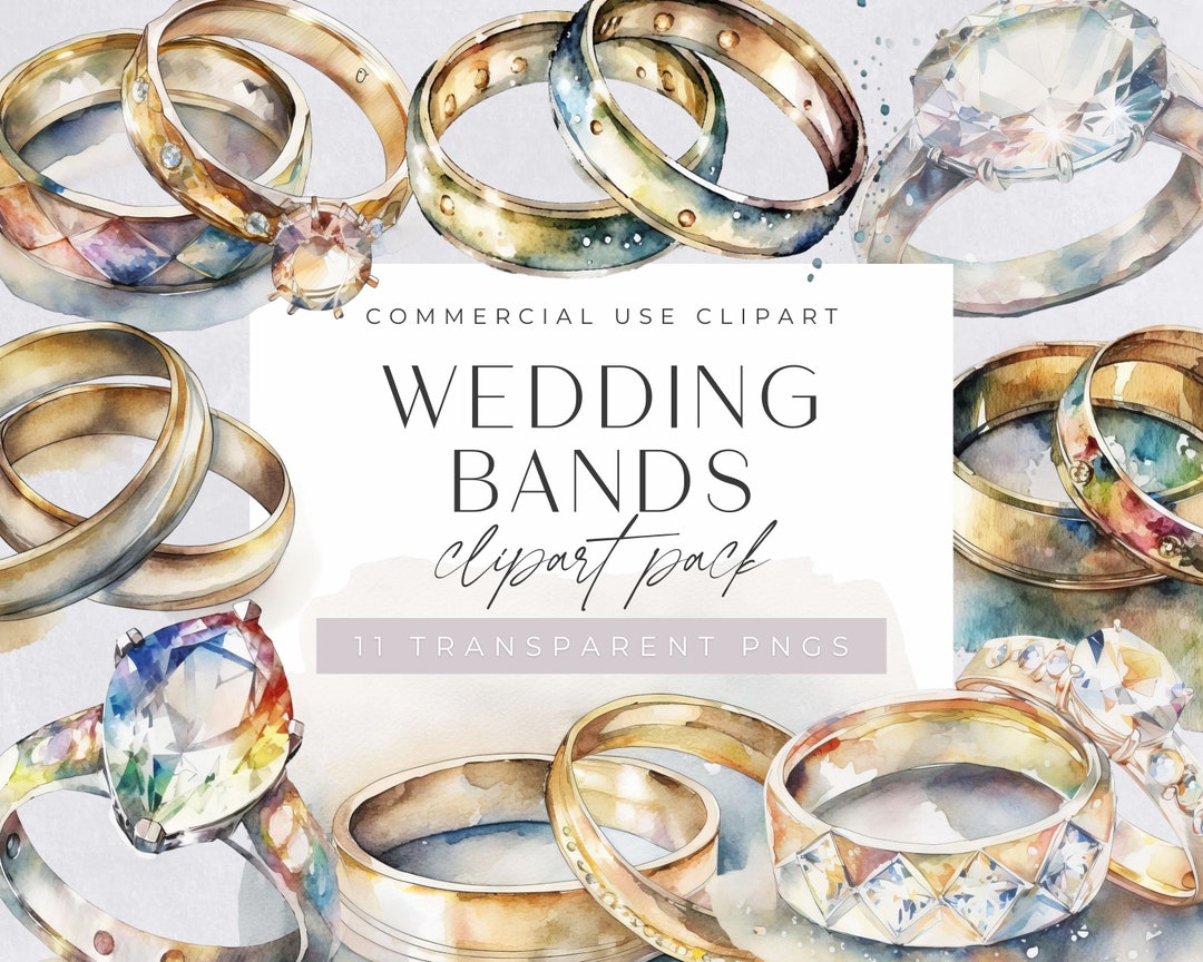 Wedding Bands Clipart, Gold, Diamond Engagement Rings Watercolor ...
