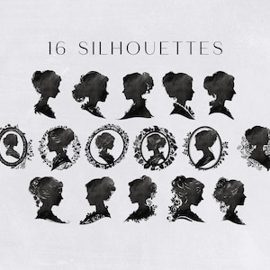 Silhouette Portrait Clipart Pack, Black & White Woman's Head Profile png clipart, Side Profile, People Silhouettes Digital Download, image 3