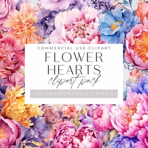 Roze en paarse bloem harten clipart, stoffige roze en lila aquarel bloemen commercieel gebruik, transparante png's, bruiloft uitnodigingsboeket