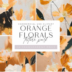 Pacote de clipart de florais laranja, clipart de outono, uso comercial, terracota, flores neutras de ferrugem e marrons, PNGs transparentes, botânico de casamento