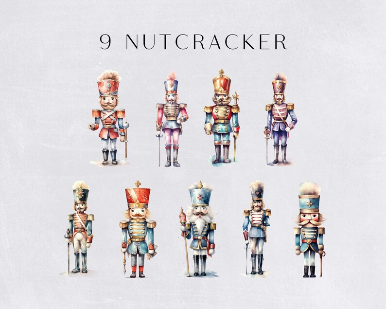 Nutcracker Clipart, Christmas Clip Art, Watercolor Winter and Holiday Clip Art for commercial use, Transparent PNGs, Instant Download image 3