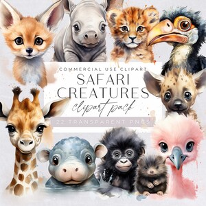 Animal Kingdom Safari png, Clipart de un animal salvaje en acuarela, png de cumpleaños en la jungla, gráficos de invitación para baby shower, ilustraciones de decoración de guardería