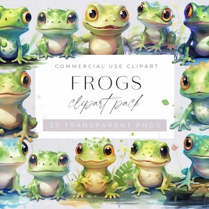 Clipart de sapo fofo, sapos em aquarela, convite para festa de Halloween, nenúfar, conjunto de sapos, vida na lagoa, download digital, transparente png
