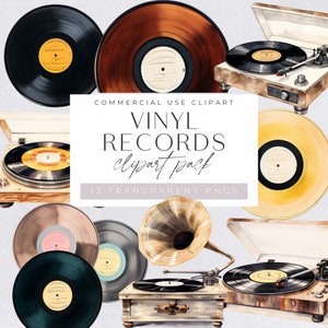 Clipart de toca-discos, clipart de discos de vinil antigos, gráficos retrô dos anos 80, ilustrações de música vintage, convites e criação de cartões dos anos 80, pngs,