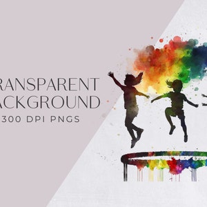 Clipart acquerello trampolino, invito rimbalzante, invito di compleanno salta uso commerciale, PNG trasparenti, clip art arcobaleno luminoso e colorato immagine 3