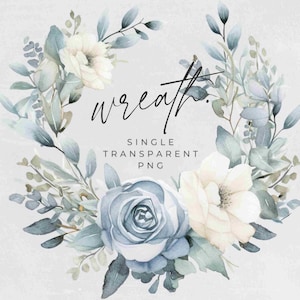 Watercolor Winter Wreath Clipart, SINGLE IMAGE, Blue Floral Watercolor, Half Wreaths, Wedding Invitation, transparent png, Commercial Use