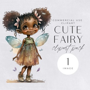Dark Skinned Fairy Clipart | SINGLE IMAGE | Watercolor Fairy, Fairytale Clipart, Magical Fantasy Fairies Clip Art,  Commercial Use