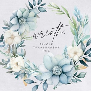 Watercolor Winter Wreath Clipart, SINGLE IMAGE, Blue Floral Watercolor, Half Wreaths, Wedding Invitation, transparent png, Commercial Use