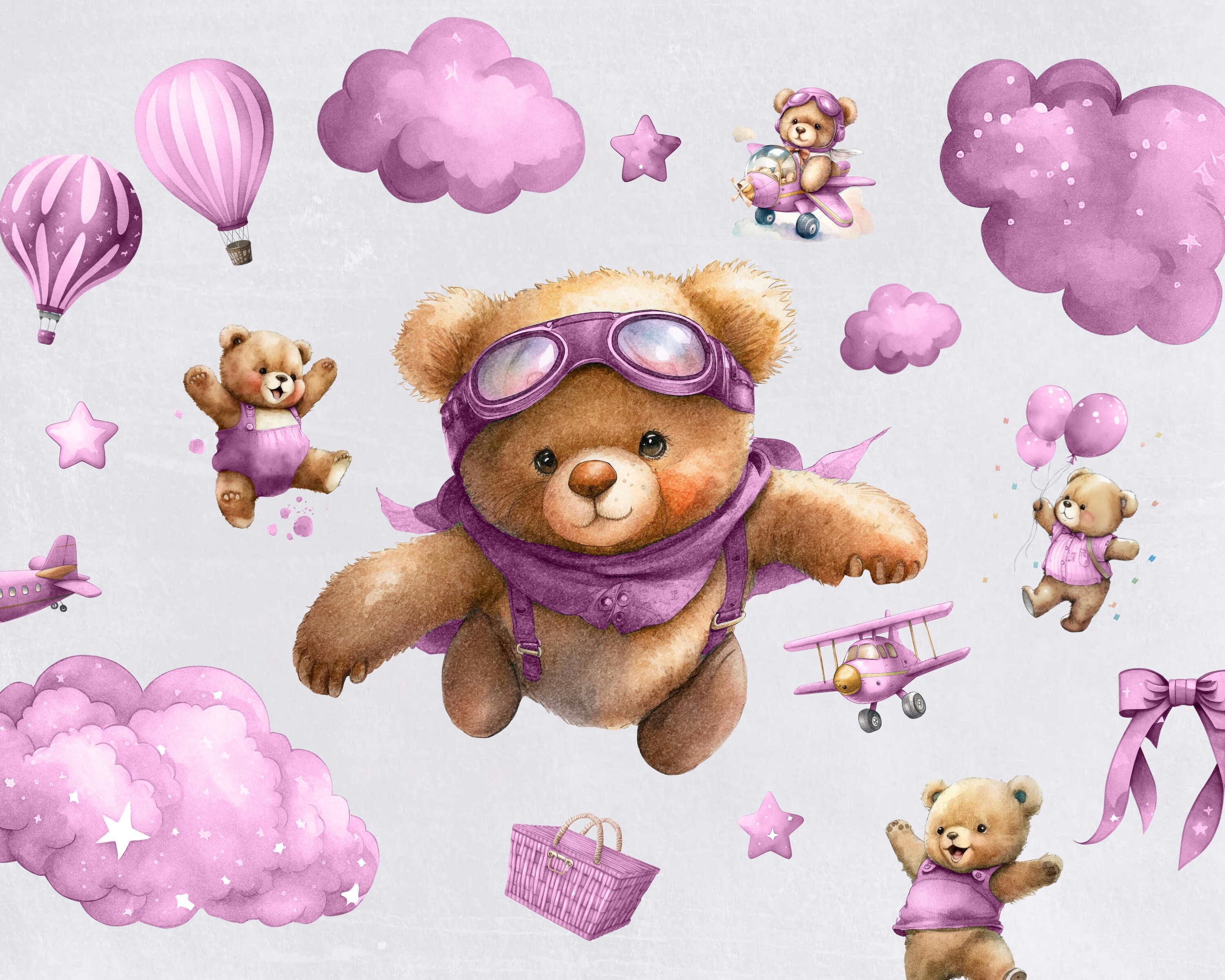 Watercolor Teddy Bear Clip Art Clipart Pack Baby Shower for a - Etsy UK