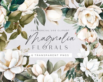 Magnolia Flower watercolor clipart, transparent floral png clip art, white flower posy,  Wedding bouquets to use in digital products