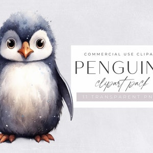 Clipart pinguïn, schattige aquarel pinguïns voor kinderdagverblijf of knutselen, voor commercieel gebruik, transparante png's, illustraties winter en kerst
