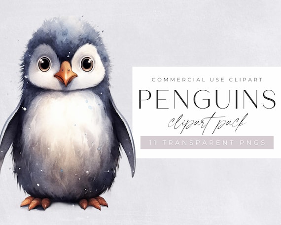 Penguin Clipart, Cute Watercolor Penguins for Nursery or crafting, for commercial use, Transparent PNGs, Winter and Christmas Clip art