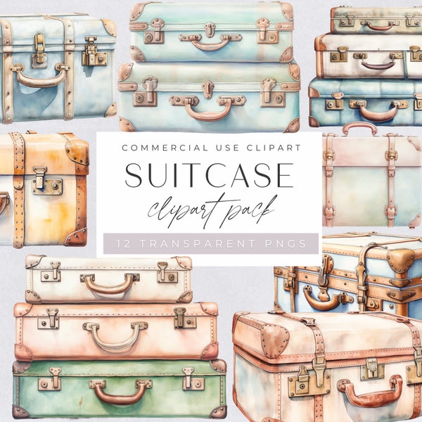 Suitcase Clipart, Luggage Clip Art, Watercolor Traveling Graphics, Fashion Travel Girl Planner, Summer Vacation png, Tourism Stickers