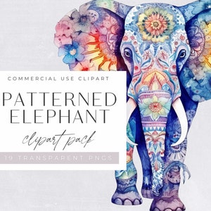 Clip art de acuarela de elefante, estampado, para uso comercial, PNG transparente, animal de safari colorido, arte de pared para guardería, descarga digital