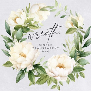 Magnolia Wreath Clipart, SINGLE IMAGE, Floral Watercolor Half Wreaths, White Flowers, Wedding Invitation, transparent png, Commercial Use