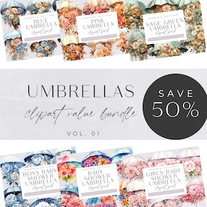Watercolor Umbrella Clipart, Rainy Day Digital Graphics, Floral Umbrellas, Commercial Use, Wedding Invitation, Baby Shower, Bridal Shower