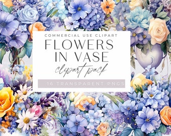 Paquete de imágenes prediseñadas de florero de acuarela, morado y lila, flores de ventana, ramo floral, uso comercial, fabricación de tarjetas, manualidades digitales