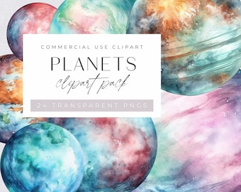 Solsystemets planet Clipart, Galax och yttre rymden Clipart, Akvarell rymdgrafik, Jorden, Jupiter, Mars planeter, Kommersiellt bruk,