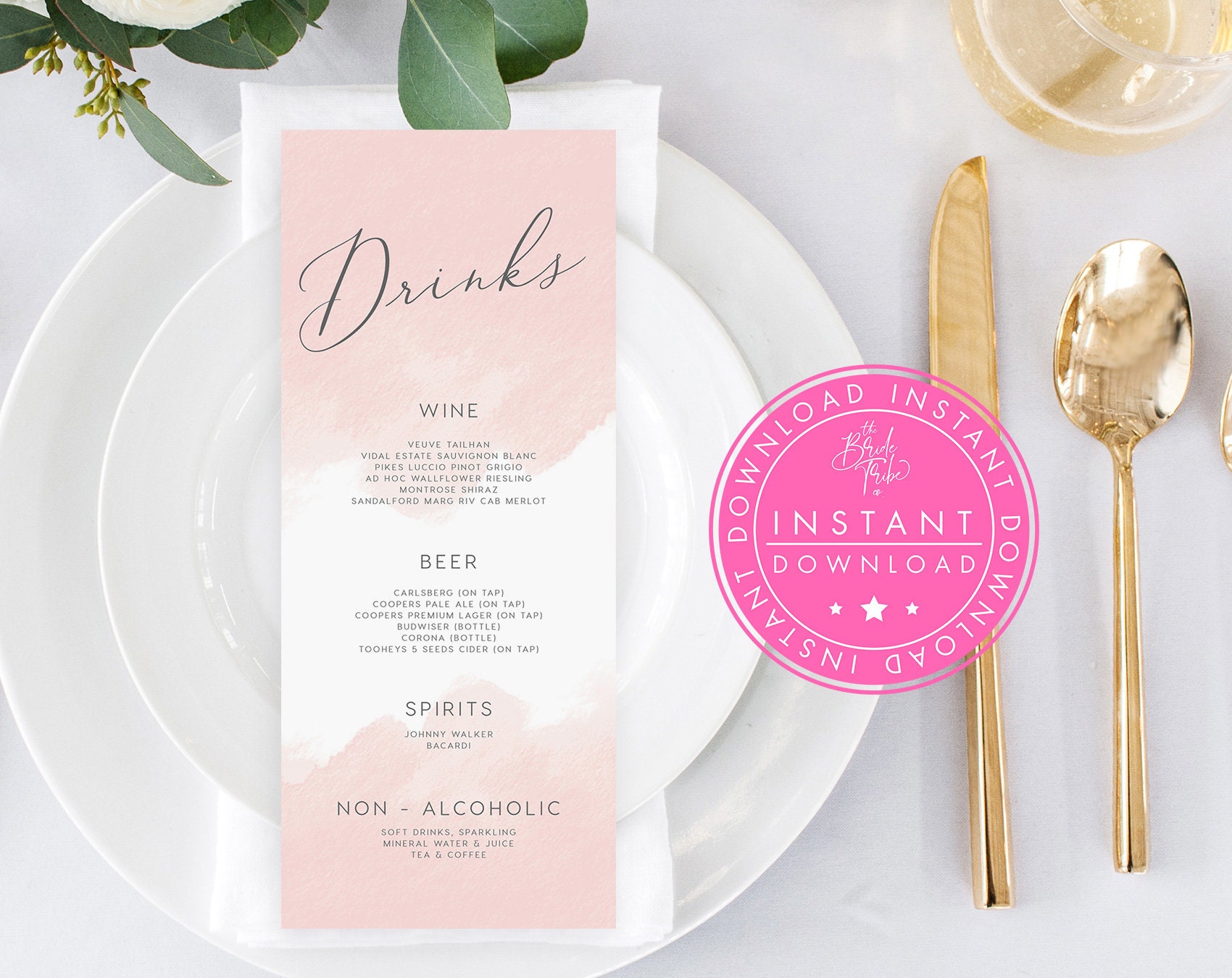 Drinks Menu INSTANT DOWNLOAD Bridal Shower Bar Menu DIY Etsy