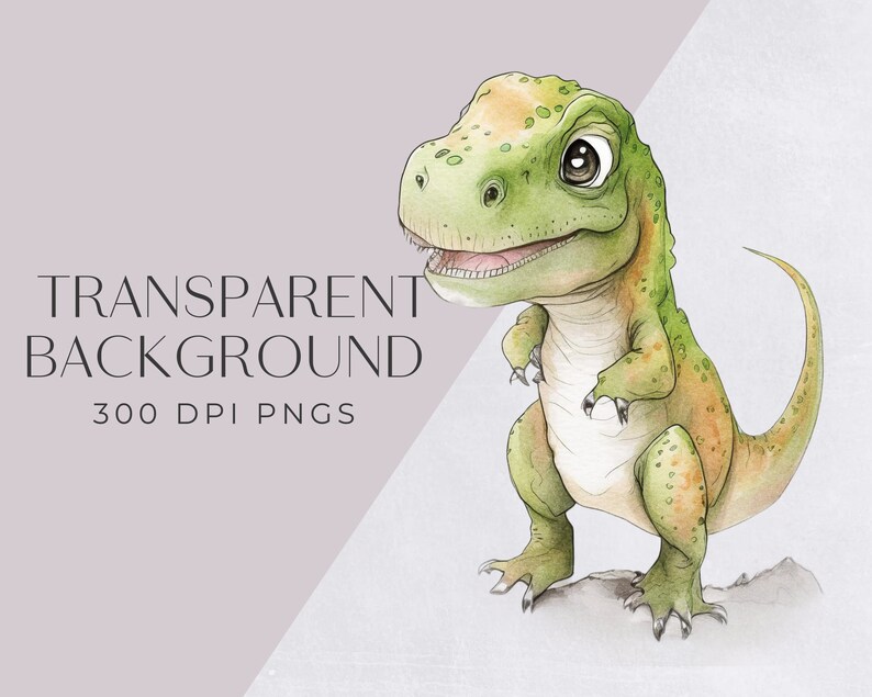 May include: A cartoon illustration of a green and yellow dinosaur with large eyes and a toothy grin. The dinosaur is standing on a rock with its tail curled up behind it.