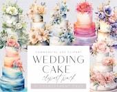 Wedding Cake Watercolor Clipart, Commercial Use, Transparent PNGs, Logo Design, Bride, Invitation, Big Day, Floral, Dessert, Bakery, Food